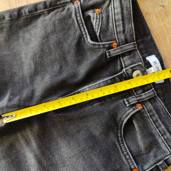 Re/Done Originals 70s Straight Jeans Womens 25‎ Washed Noir Knee Rip Black - Picture 14 of 16